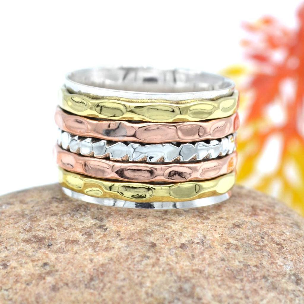 Кольцо из стерлингового серебра 925 пробы, кольцо-спиннер, дизайнерское кольцо ручной работы, цельное кольцо, подарок унисекс, кольцо в стиле бохо, эффектное кольцо, кольцо для праздничной одежды