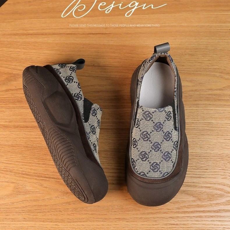 Холщовые туфли легкие одинарные туфли женские осенние новые на толстой подошве ретро ленивые повседневные