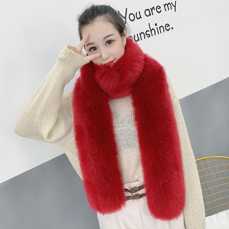 Сетчатые красные модели супер длинный шарф зимний искусственный мех лисья шерсть воротник теплая шаль плюшевый шарф женский шарф