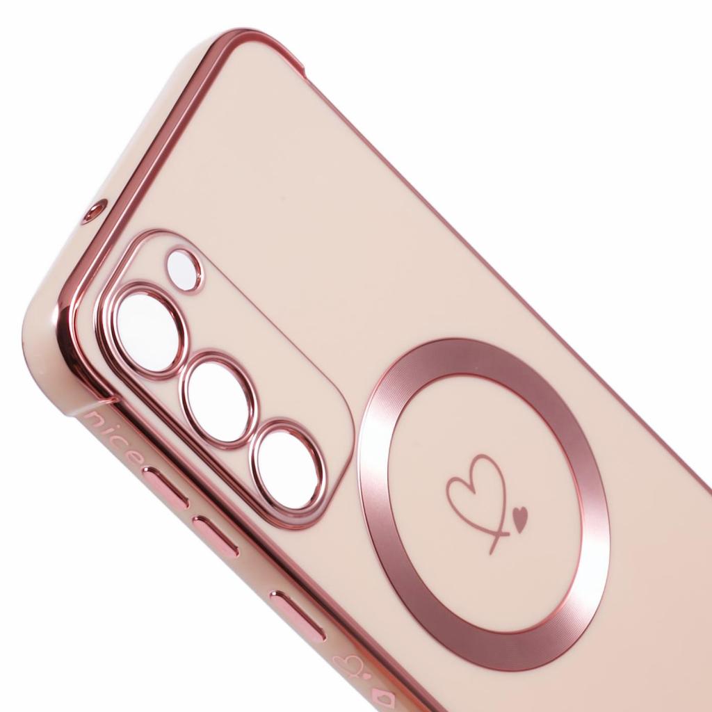 For Samsung Galaxy S23 Case Compatible with MagSafe Electroplated TPU Phone Cover Hollow Love Hearts