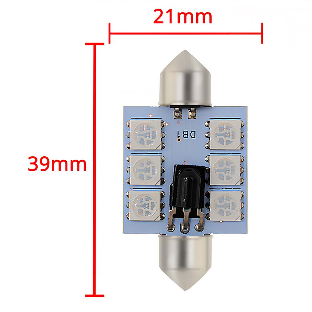 2X C5W Car Led RGB 5050 6SMD 31/36/39/41mm Festoon Dome Car Door Lights Automobile Remote Controller Colorful Reading Lamps Roof Atmosphere Bulbs