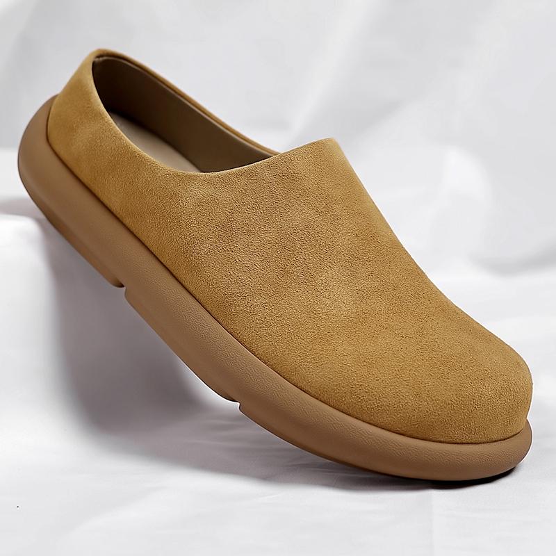 Fashion Summer Slip On Half Shoes for Men Handmade Leather Slippers Breathable Comfy Casual Loafers Moccasins Simple Casual Muller Shoes