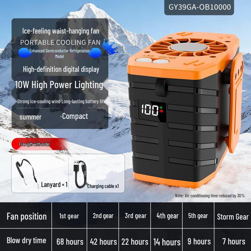 Portable Waist-Hanging USB Fan with Large Battery and Semiconductor Cooling - Ideal for Outdoor and Construction Use