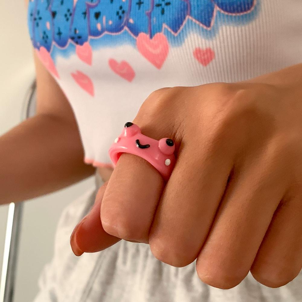 Geometric Animal Girls Women Colorful Contrast Resin Ring Acrylic Fashion Jewelry Frog Finger Rings