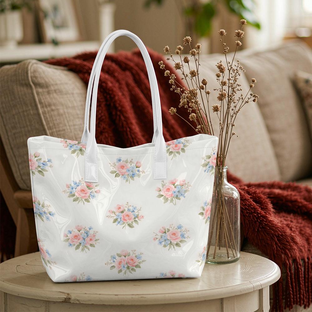 Elegant Floral Print Tote Bag Fashionable Large Capacity Soft Leather Casual Daily Shoulder Bag for Women Outdoor Shopping