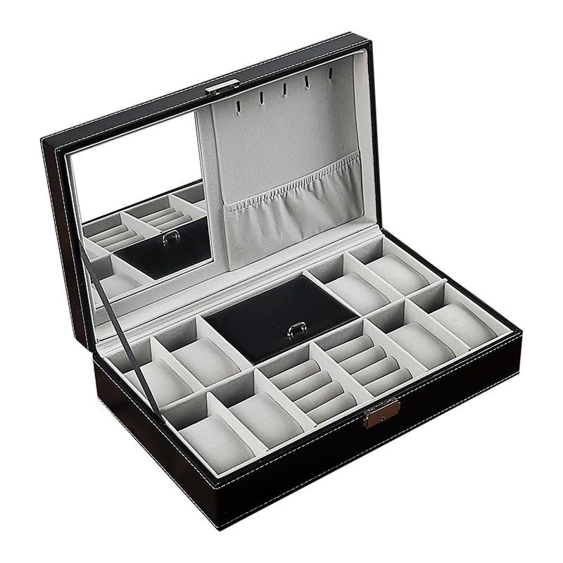 8 Slot Watch Box Cases Jewelry Storage Box Organizer for Men Women PU Leather Lockable Watch Holder with Ring