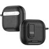 For AirPods 4 Protective Case with Stand Litchi Texture Leather TPU + PC Earphone Cover with Lock Buckle and Carabiner