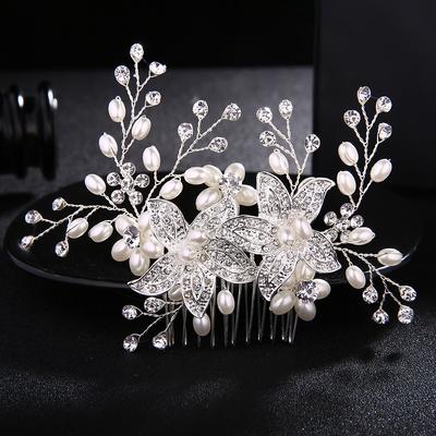 SLBRIDAL Ручная работа Стразы Хрусталь Жемчуг Цветочный Свадебный Гребень для Волос Свадебные Аксессуары для Волос Подружки Невесты Женские Украшения для Волос