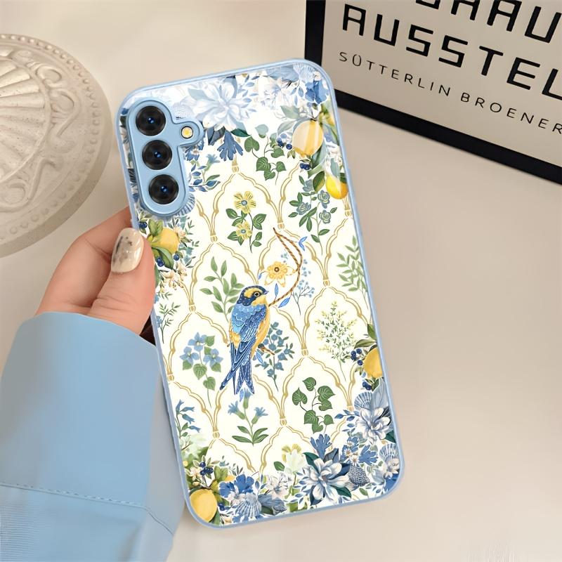 Flower, Bird, Lemon Pattern Tempered Glass Phone Case for Samsung Galaxy S26 S25 S24 S23 S22 S21 S20 fe/plus/Ultra Anti Drop