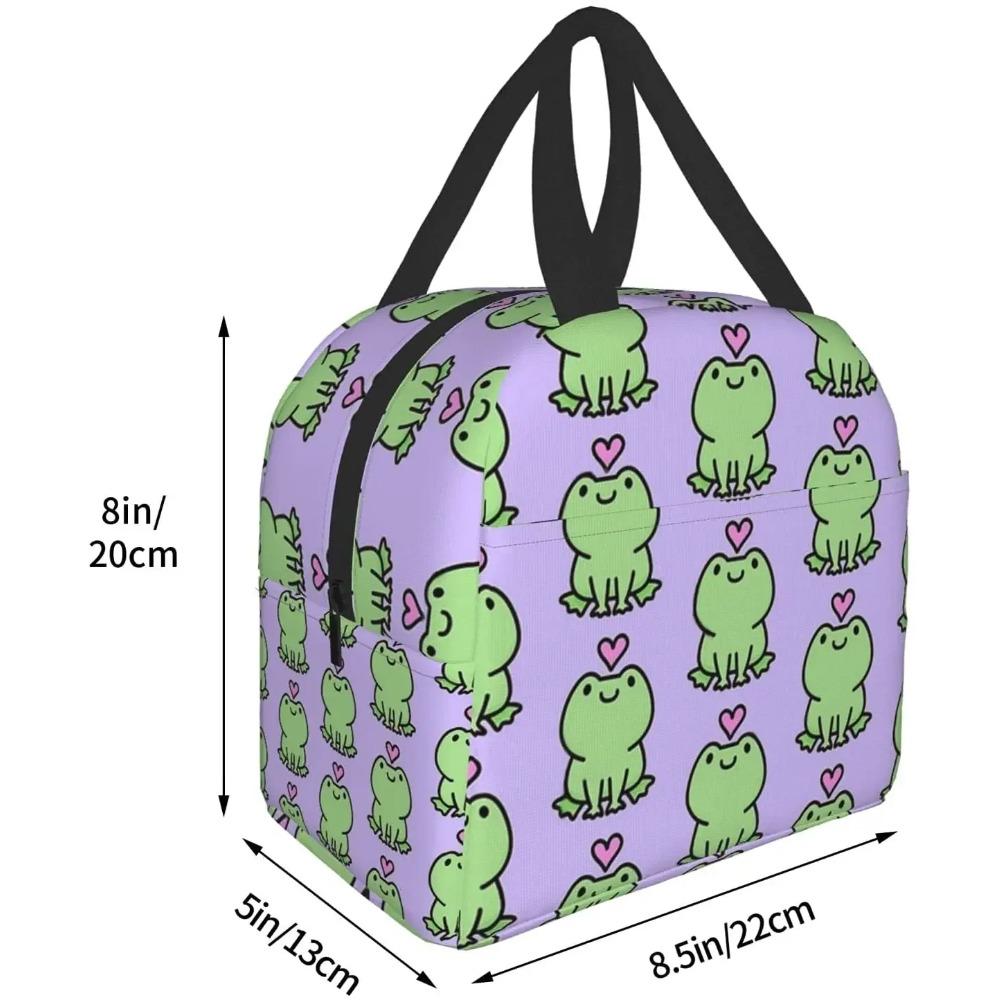Kawaii Frog Love Lunch Box Reusable Thermal Lunch Bag Food Container Bento Tote Bag for Women Men Adults Work Travel Picnic