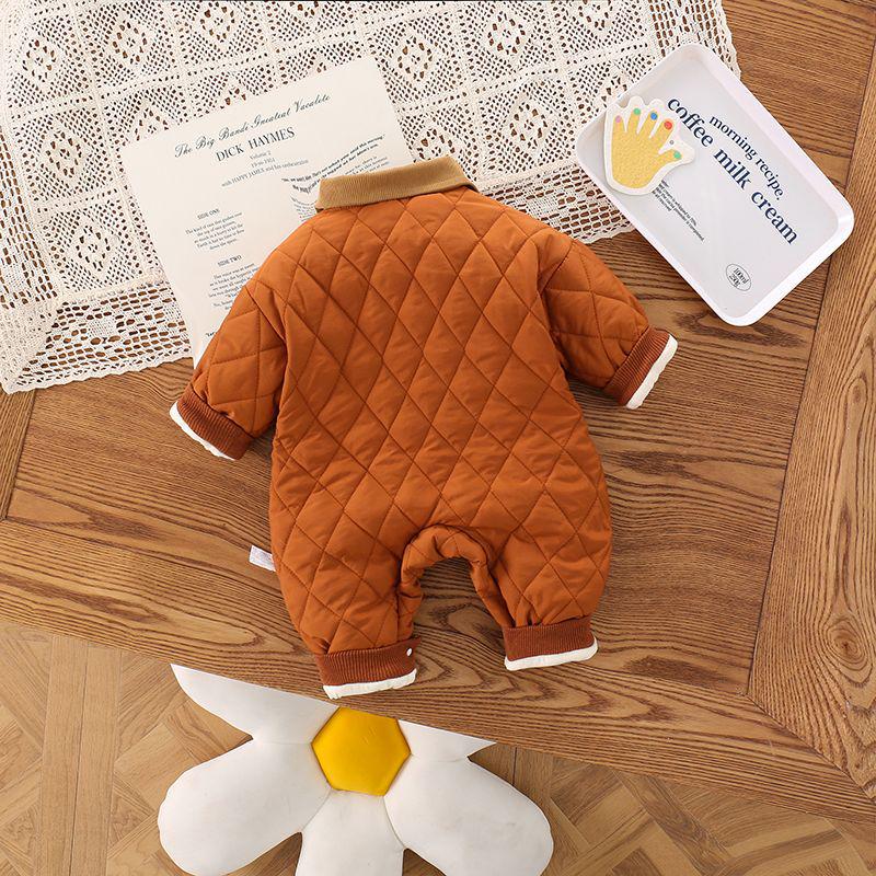 Newborn Fleece Romper - Quilted Cotton Bear Suit for Autumn/Winter