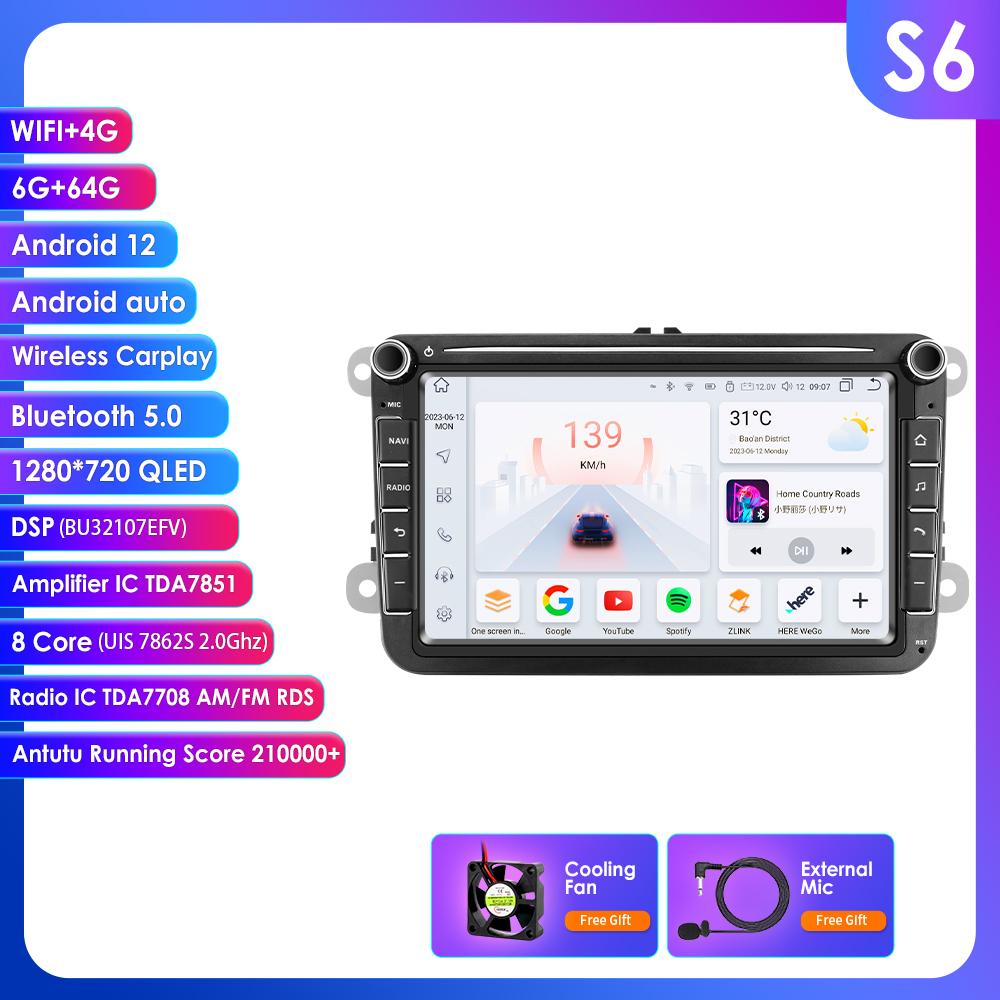 OSSURET 8-дюймовый 2-Din мультимедийный проигрыватель для Volkswagen Golf 5 Transporter VW Passat B6 Polo Jetta Skoda Seat Android 13 Intelligent Carplay Car Radio GPS