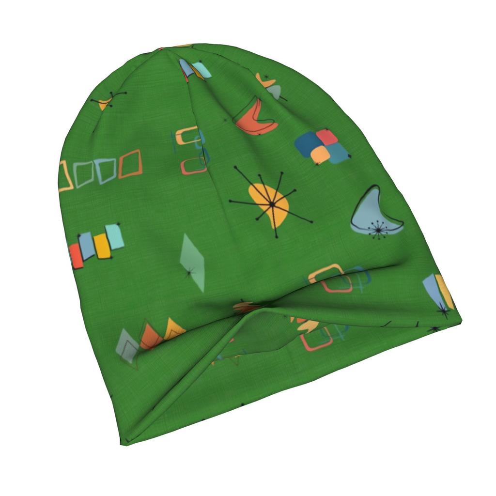 2D Flat Printing Mid-Century Modern Textured Green Modern Adult Beanie Designed to with Laid-Back Street Style Or Elevate Easy Outfits with Understate