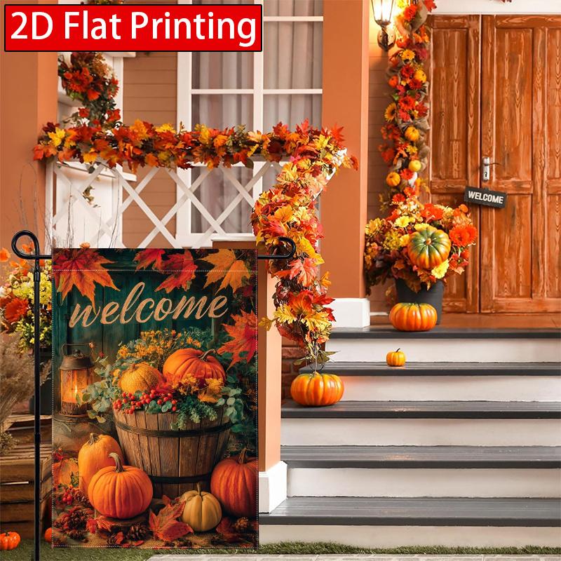 2D Flat, 2D Flat Autumn Welcome Thanksgiving Pumpkin Garden Flag_4-28x40 Inch Garden Decoration Double S, Home Decoration, Yard Decoration, Outdoor De