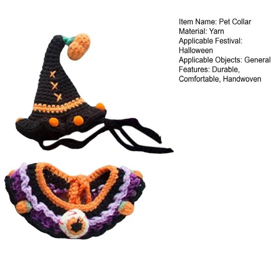 Хэллоуин Домашний питомец Шляпа-тыква Набор ошейника с привидением Регулируемый наряд в готическом стиле для кошек, маленьких собак, вязаные аксессуары для костюма
