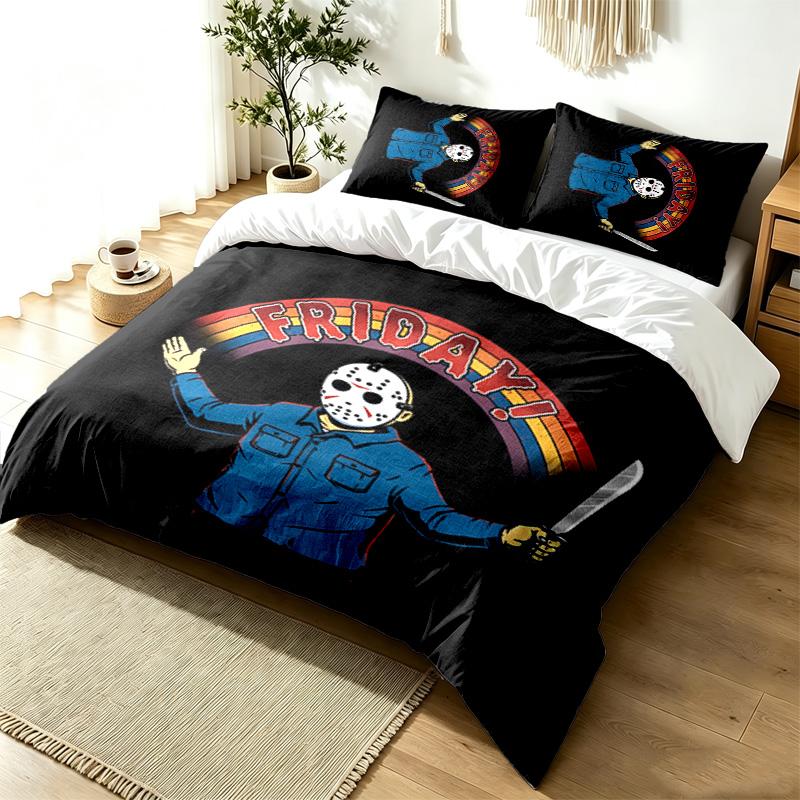 Friday the 13th 3pc Duvet Cover Set Simple Modern Bedding Set Wrinkle Resistant Soft Fabric All Season Use a perfect gift