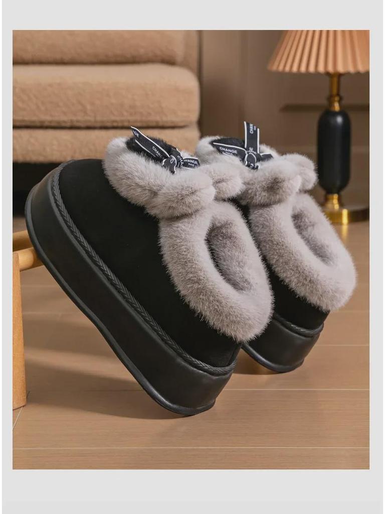 Женские зимние ботинки Bowknot на толстой подошве 2024 года: Увеличивающая рост, теплая, с бархатной подкладкой, меховая обувь для улицы на осень и зиму.