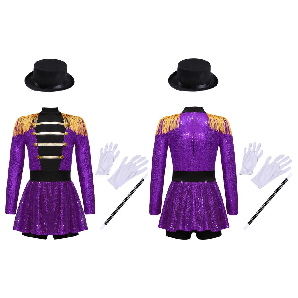 Детский костюм циркового манежа для девочек, блестящий комбинезон с блестками для выступлений на Хэллоуин, карнавальное нарядное платье для косплея