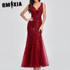 Платье Сексуальная длинная юбка без рукавов с v-образным вырезом и вышивкой из бисера облегающее вечернее платье подружки невесты «рыбий хвост» женское