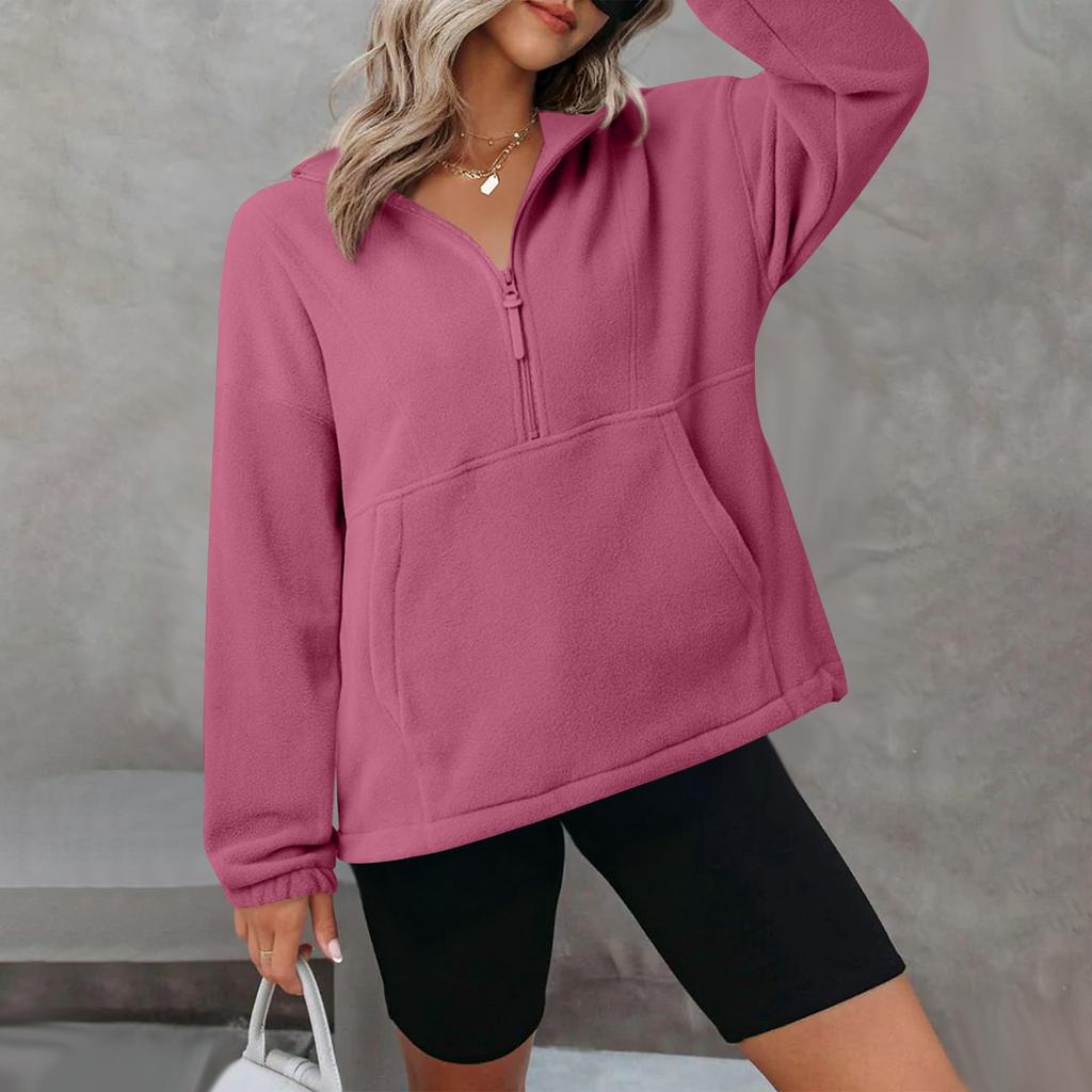 Женский флисовый спортивный пуловер на молнии до середины, модный свободный с длинными рукавами в уличном стиле