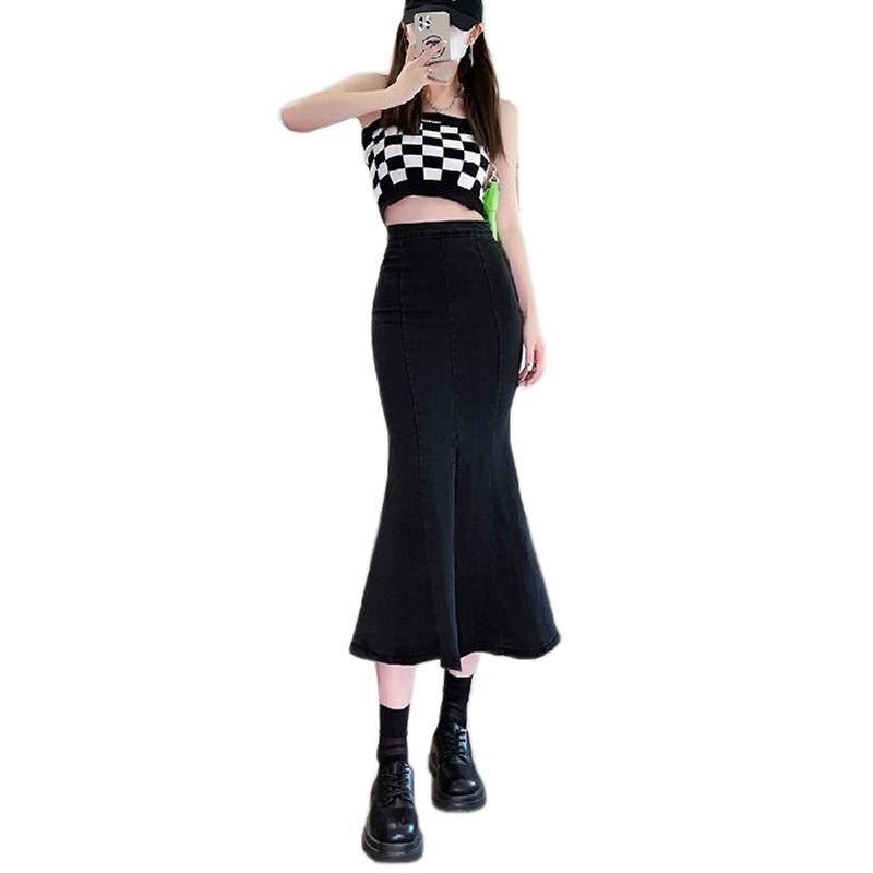 Юбка-бюстье в ковбойском стиле с открытыми бедрами, летняя эластичная черная облегающая юбка-бюстье с высокой талией, женская модная джинсовая юбка-бюстье