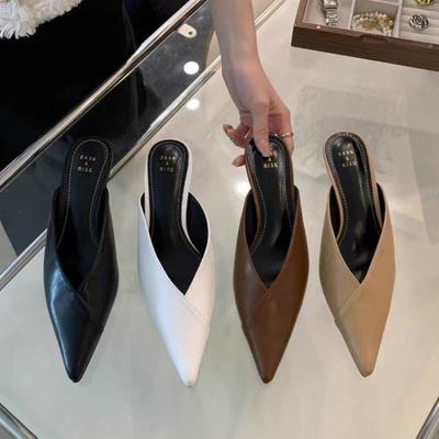 Модный дизайн Новый бренд Женские тапочки Модные остроносые Неглубокие Мюли Обувь Тонкий низкий каблук Платье Сандалии Обувь