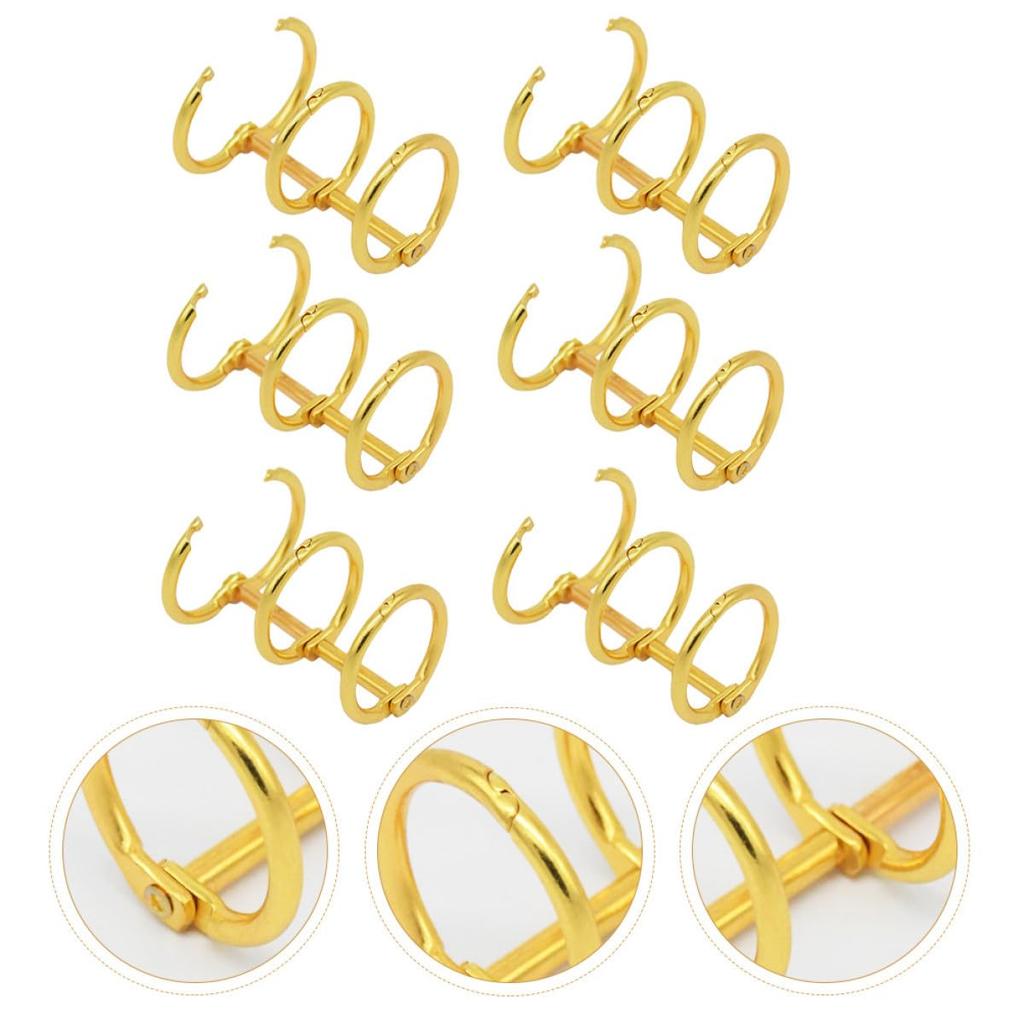 SEWACC Metal Binder 25mm Inner Set of Ideal for DIY document file report and receipt and craft 3-Ring Rings, Diameter, 6, Gold. loose-leaf binders,