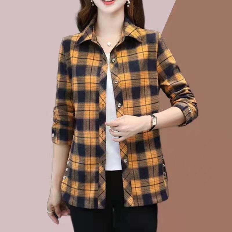 Весна Осень Элегантная Мода Harajuku Клетчатые Топы Женские Свободные Повседневные Универсальные Женские Рубашки Поло На Пуговицах Длинные Рукава Блузки