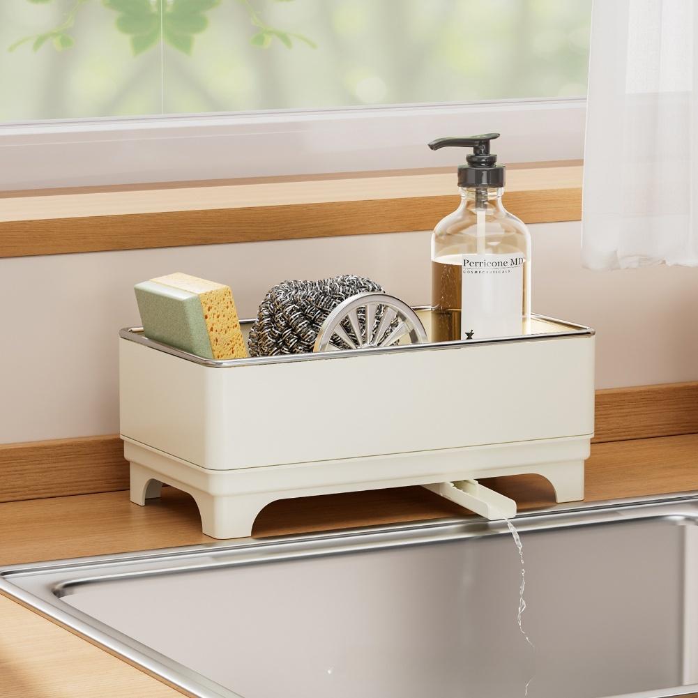 Brush Holder Kitchen Sink Caddy Kitchen Countertop Rust-resistant Sink Accessory Kitchen Organizer Stainless Steel