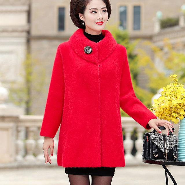Осенне-зимняя женская шуба из искусственной норки среднего возраста, утолщенная свободная одежда для мам средней длины, элегантная шерстяная куртка 4XL