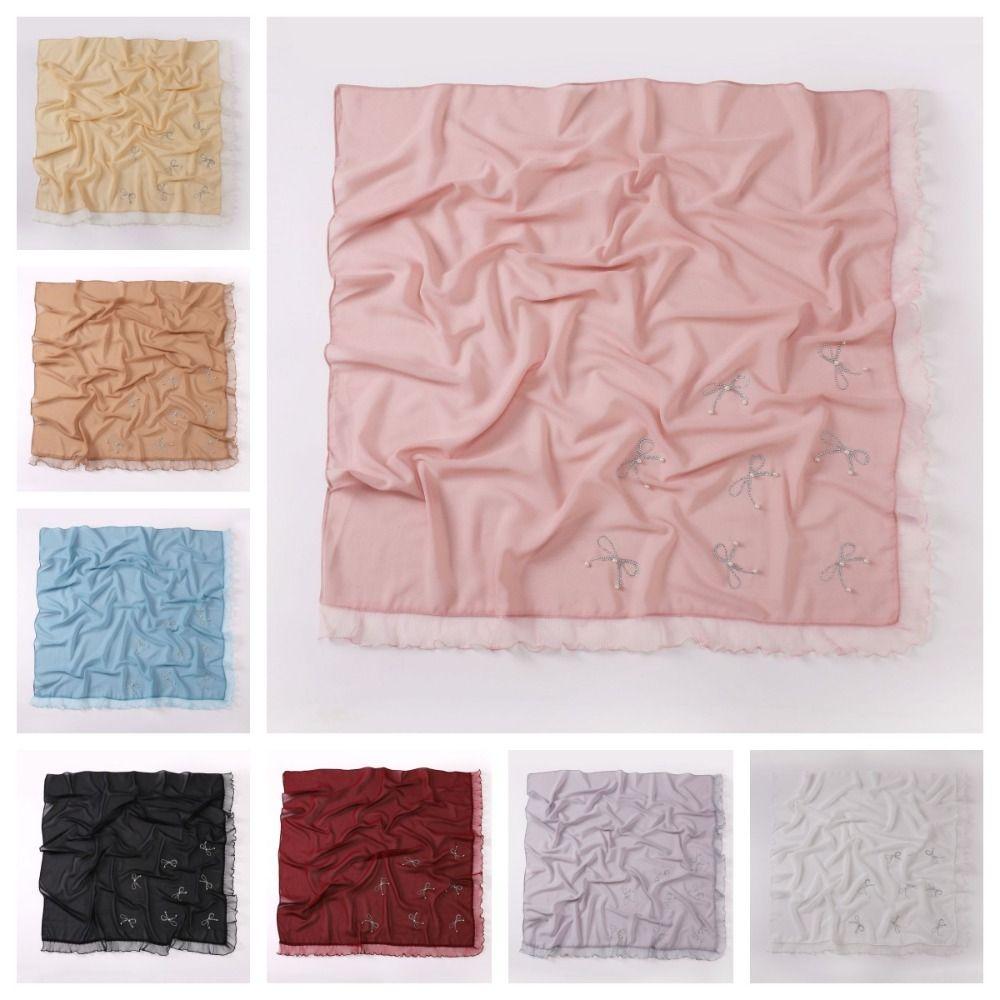 Lace Muslim Shawls Nail Pearl Hui Ethnic Scarf Comfortable Bow Muslim Hijab Daily