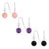 Серьги из французской проволоки с крючками для рыбы с 3 черными розовыми кораллами и фиолетовыми аметистовыми шариками для женщин и Изготовлены из стерлингового оникса, подростковые. .925