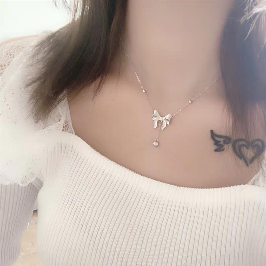 Нишевый дизайн, милый темперамент, бусины-банты, ожерелье, модная универсальная цепочка на шею из нишевой ткани