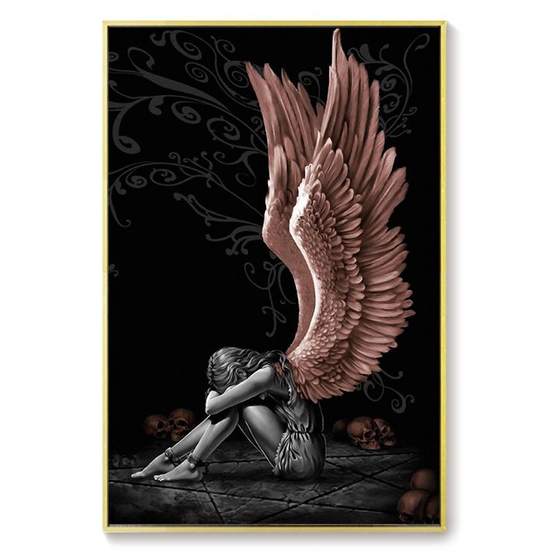 Современное искусство ангела, настенные постеры и принты, белые, красные крылья, холст, картина для гостиной, кафе, украшение для дома, картина Куадрос
