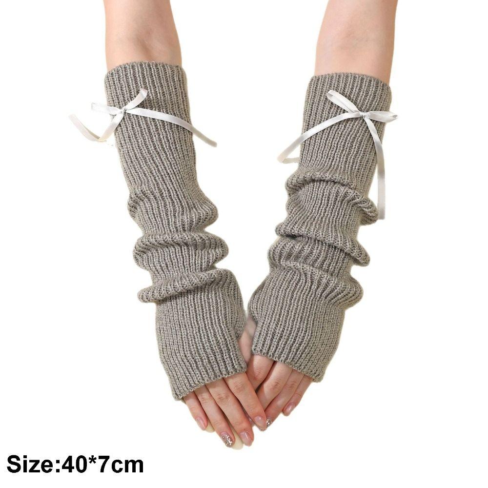 Fashion Y2K Long Wrist Gloves Thicken Bowknot Arm Warmers Soft Solid Color Knitted Arm Sleeves Women