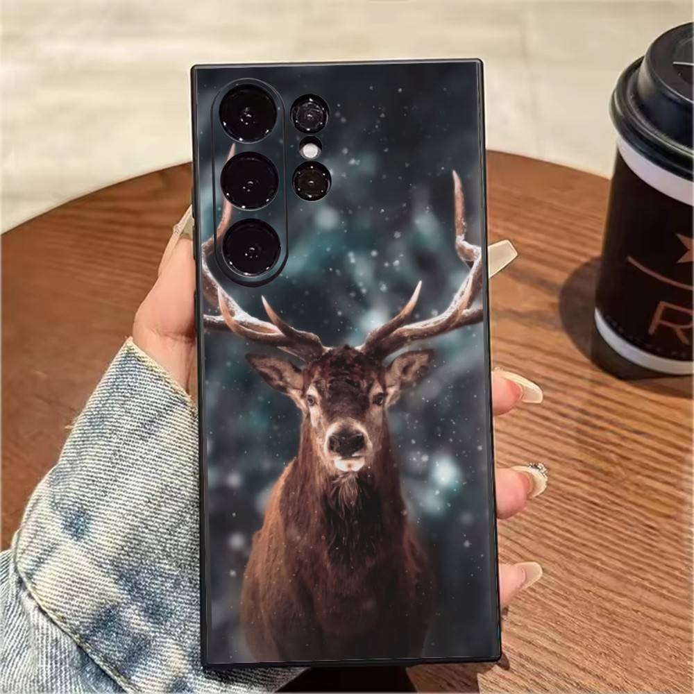 Lucky DEER Bless You Printing Phone Case For Samsung S25,S24,S21,S22,S23,S20,Ultra,S26,Plus,Fe,Note,5G Black Cover