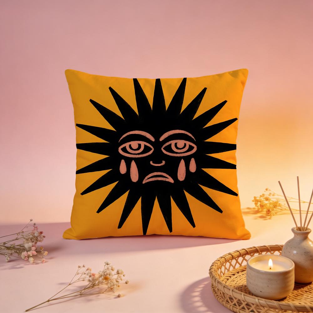 Sunny Face Cartoon Art Cushion Cover Comfortable Durable Pillow Cover MultiScene for Home Office Car Sofa
