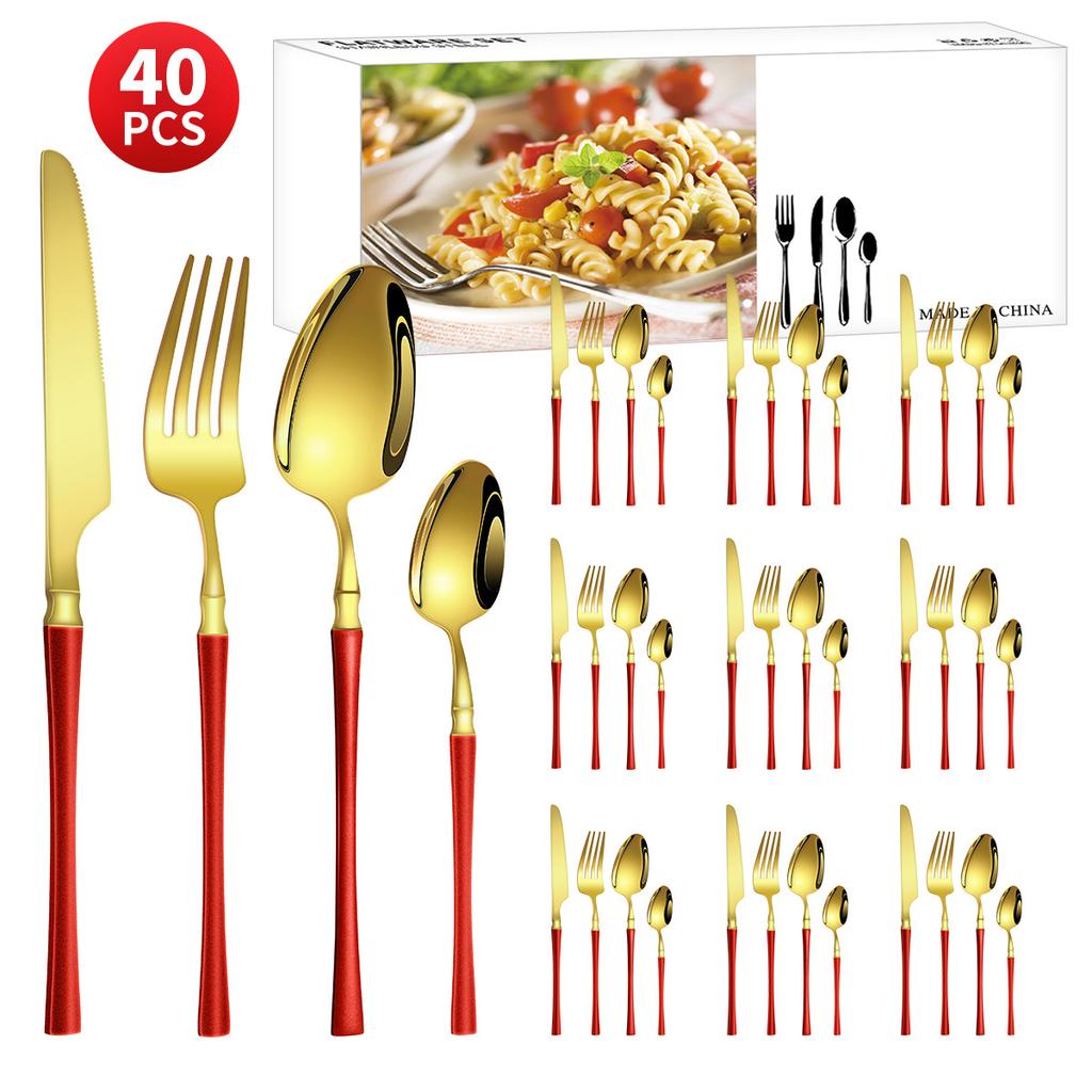 Нержавеющая сталь с небольшой талией, нож для западной еды/стейка, вилка и ложка, десертная ложка, столовые приборы, набор из 24 предметов, подарочный набор