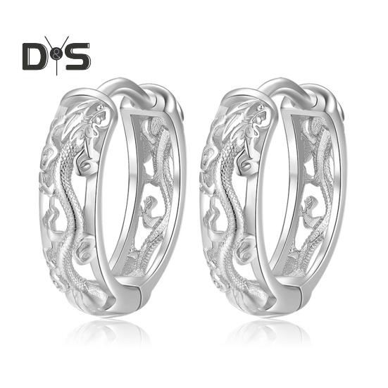 1 Pair Unisex Huggie Earrings Hollow Out Dragon Emboss Polished Golden Round Hoop Earrings Adult Ear Jewelry for Club Party
