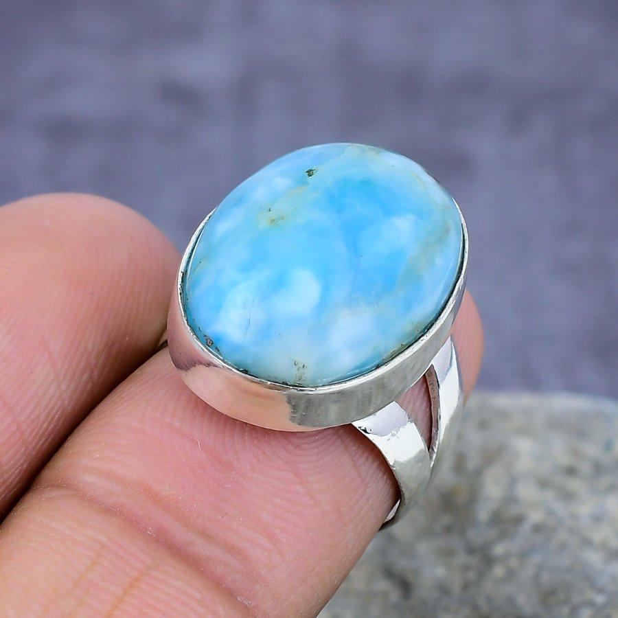 Caribbean Larimar Gemstone Handmade 925 Sterling Silver Ring Jewelry All Size
