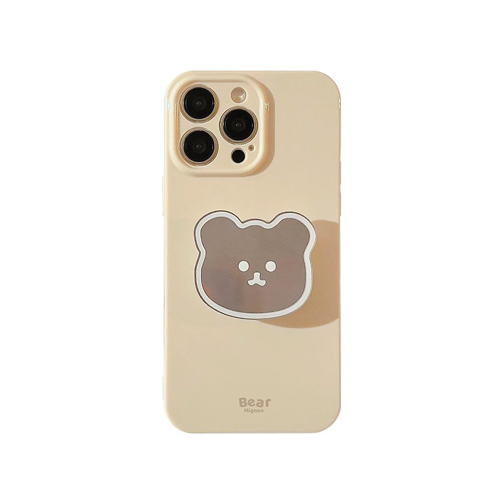 Simple Bear Mirror Bracket Iphone13 Suitable for 16promax IPhone Case 11 Cute 12 Silicone 15