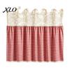 Hollow Lace Kitchen Ornament Farmhouse Stove Skirt, Plaid Crochet Oven Curtain, Decorative Handle Sleeve Skirt Curtain with Ties for Cottage