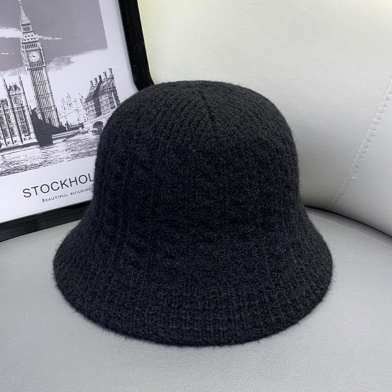 Ретро однотонная панама женская универсальная плюшевая вязаная панама зимняя теплая шляпа-тазик женская