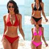Strap-on Bikini Euro-American Sexy Solid Color Swimsuit Beach Vacation Bikini