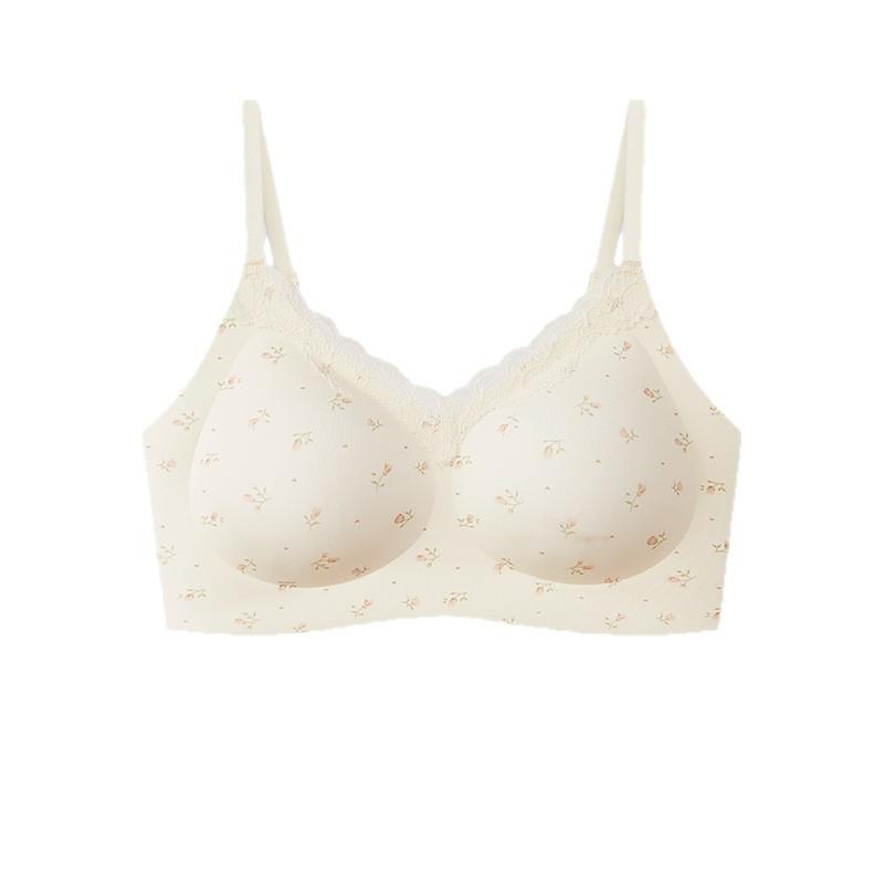 Sweet floral underwear women's small breasts gather without steel rings, comfortable integrated fixed cup, breathable collection, non-marking bra