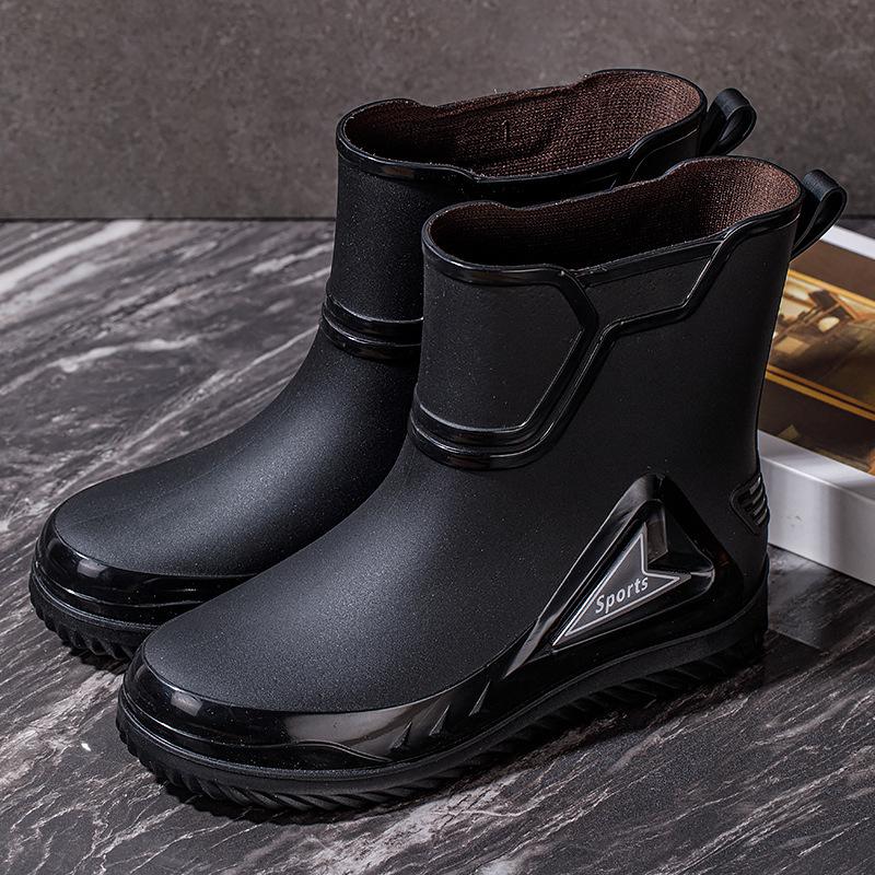 Men's Mid Calf Rain Boots Waterproof Rubber Shoes Comfort Red Non-slip Fishing Shoes Warm Non-Slip Flat Fashion Rider Rain Boots