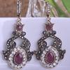 Dazz Turkish Ruby Jewelry Waterdrop Crown Princess Hooks Pendant Dangle Earrings For Women