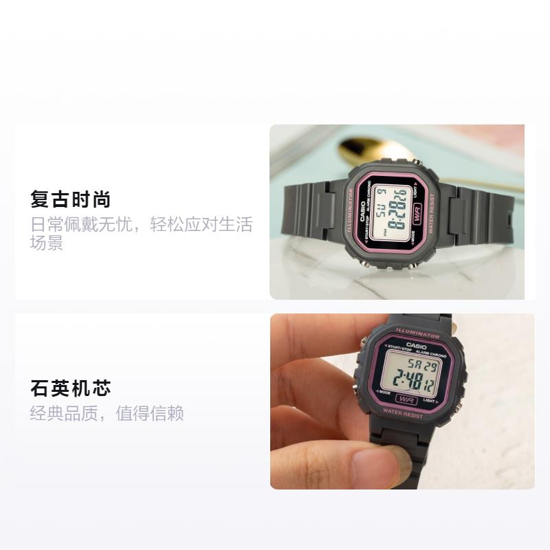 Casio Серия DIGITAL - Квадратные, Ретро-мода, Водонепроницаемые, Кварцевый механизм, Ремешок из смолы, Японские и Корейские часы, Женские часы, Серый циферблат LA-20WH-8A