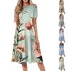 Women's Casual Fashion Round Neck Short Sleeve Print Midi Dress