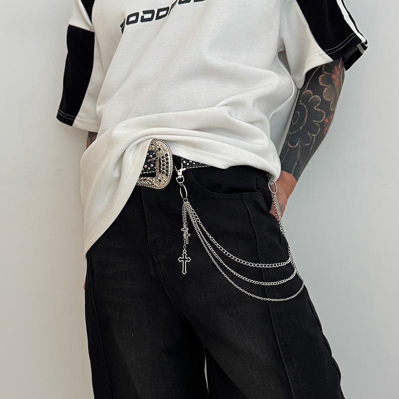 Retro Punk Rock Cross Pants Waist Chain Men Women Jeans Chain Cross Pendant Keychain Jeans Unisex Hip-Hop Jewelry Gift